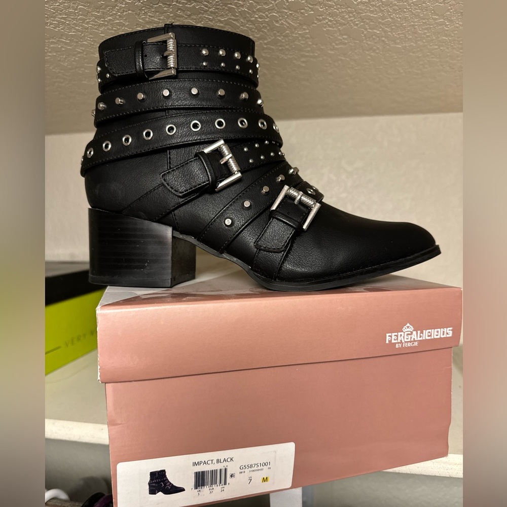 Fergalicious black studded booties